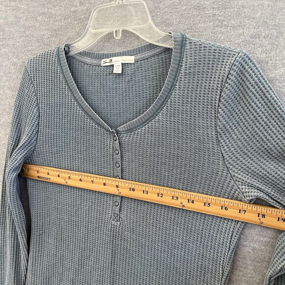 Seven 7 Y2K Henley Size S Waffle Knit Thermal Snap Buttons Bella Swan Gray Blue - Picture 5 of 9
